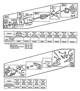 Electric Starter,starter Diagram and Parts List for  Briggs and Stratton Engine